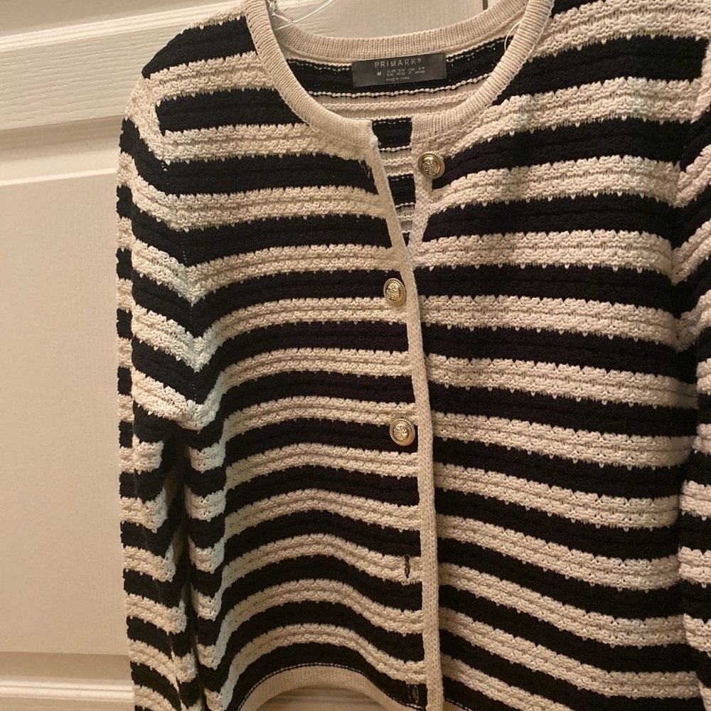 Primark Women's Black and Cream Striped Cardigan
